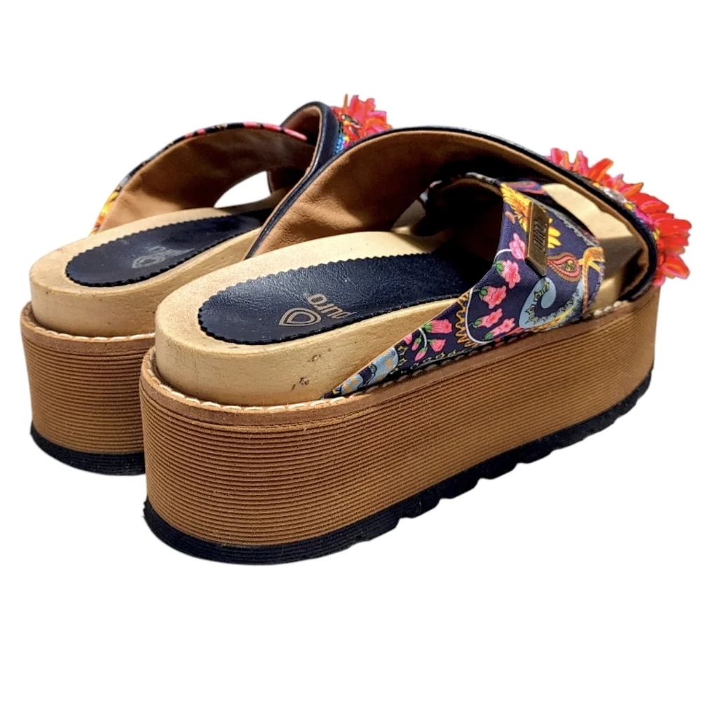 Puro Colorful Leather Fringe Boho Platform Slip On Slide Sandals Womens Size 7